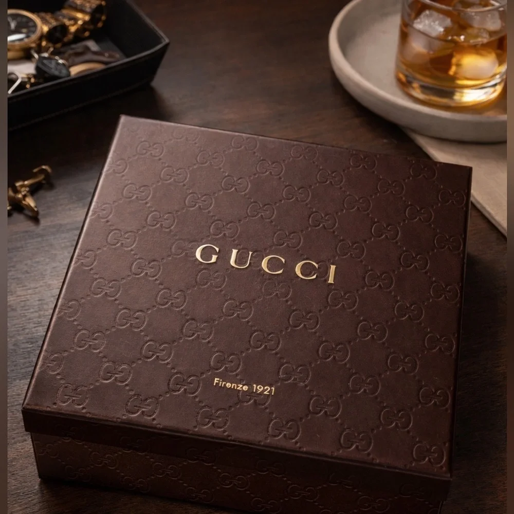 Gucci Dark Brown Belt Box with Gold Accents